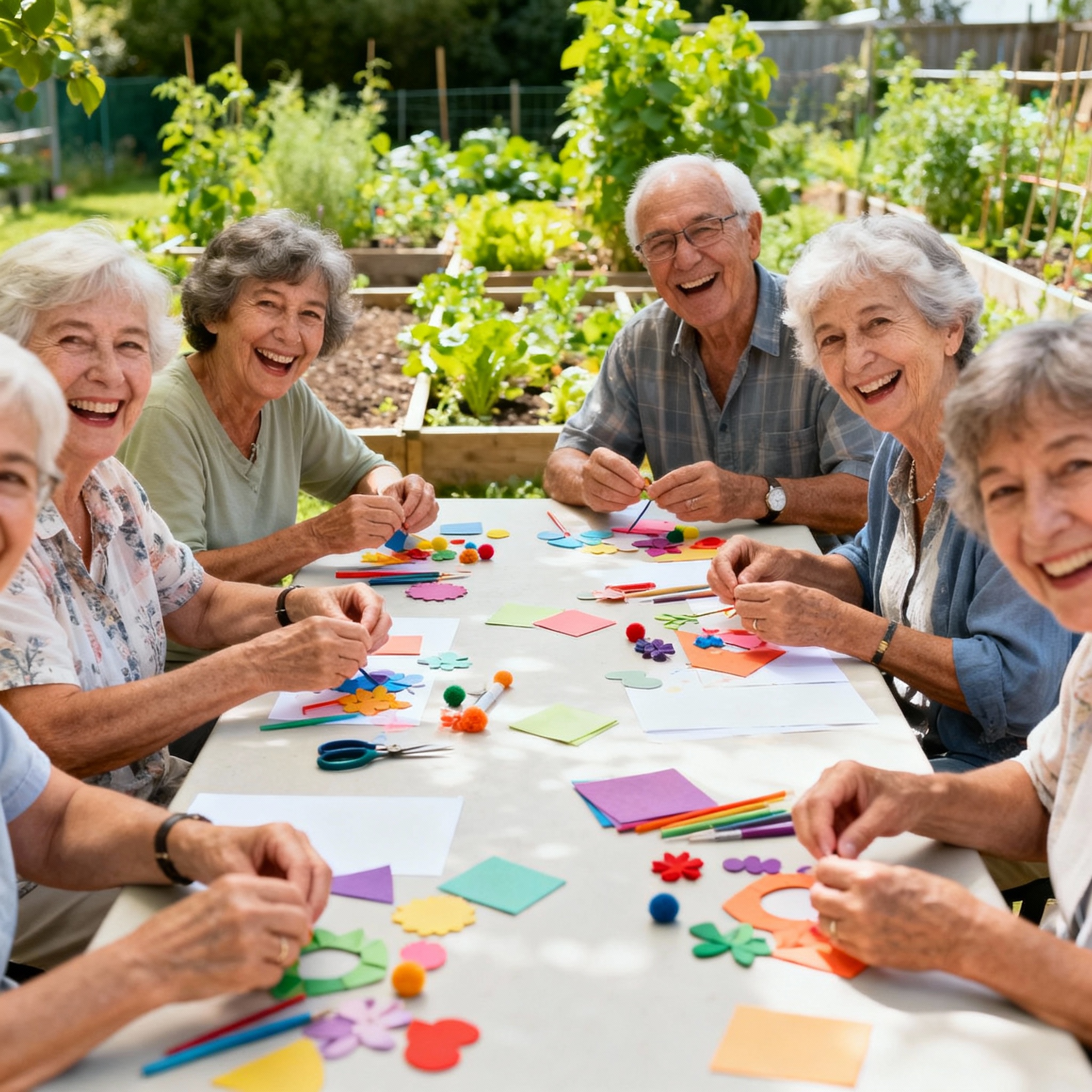 6 mayores comparten mesa y se divierten jugando