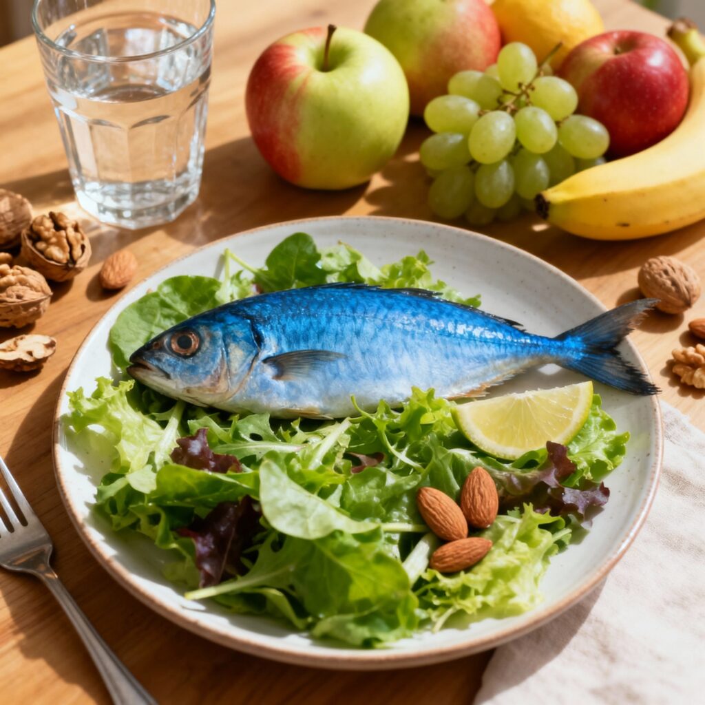 plato con alimentos variados y coloridos